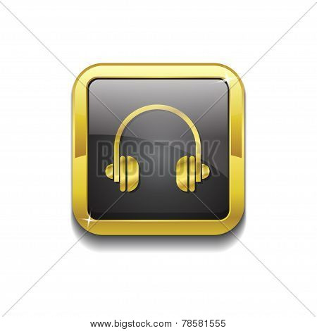 Head Phone Gold Vector Icon Button