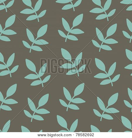 Seamles hand drawing pattern with nature brunch turquoise leaf