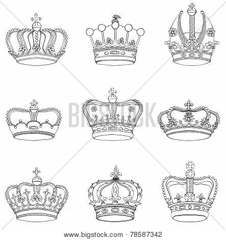 Set of 9 detailed crowns