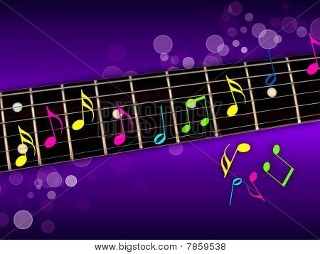 Notas de música no pescoço de guitarra