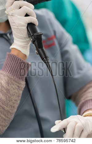 Doctor Use Bronchoscope To Check Position
