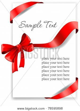 Greeting card with a red ribbon.