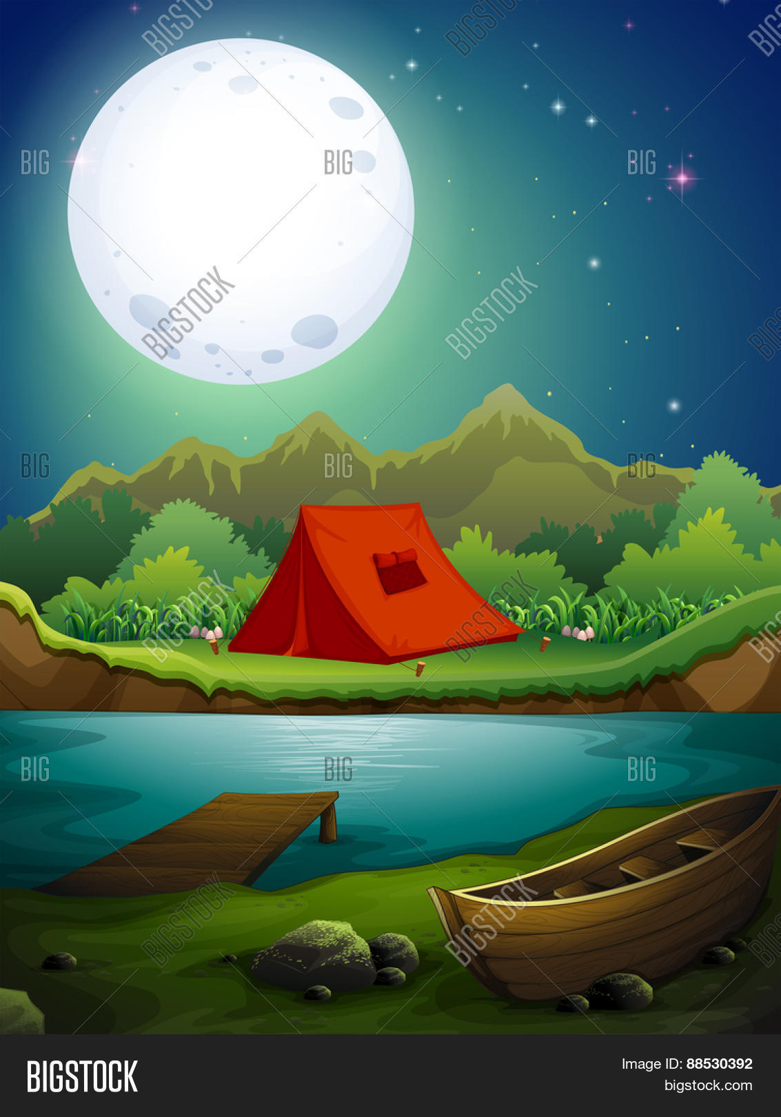 Download Night Camping Scene Vector & Photo (Free Trial) | Bigstock