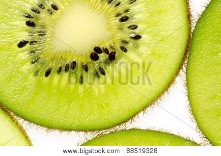 Sliced Of Green Kiwi Fruit Kiwi Fruit On White Background