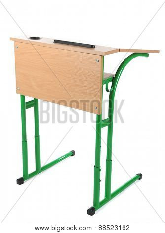 Wooden school desk isolated on white 