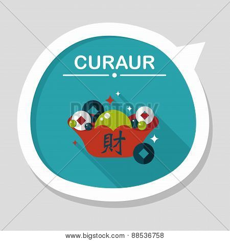 Chinese New Year Flat Icon With Long Shadow,eps10, Gold Ingot With Chinese Words Means 