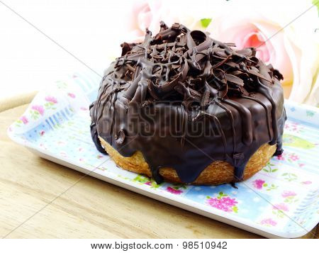 Donut-cronut With Chocolate Flavor Selective Focus Delicious Sweet Dessert