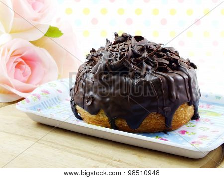 Donut-cronut With Chocolate Flavor Selective Focus Delicious Sweet Dessert