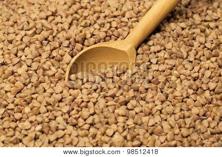 buckwheat in a wooden spoon
