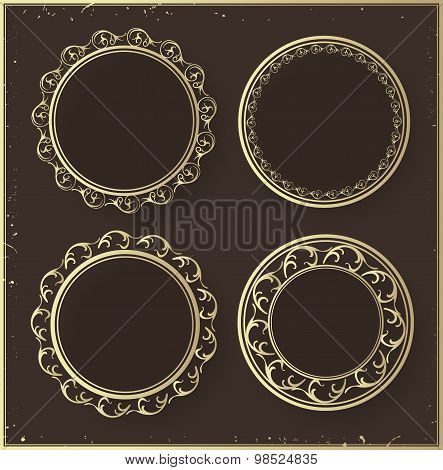 Set of golden ornate frames.