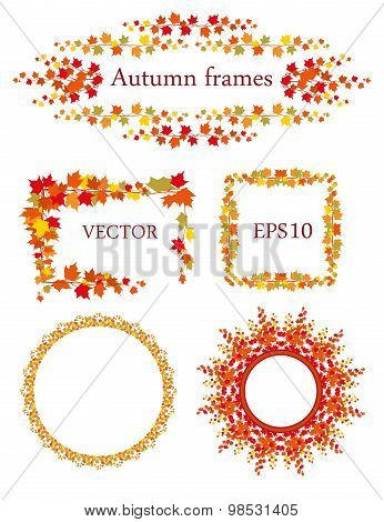 Vector frames with colorful autumn leaves collection.