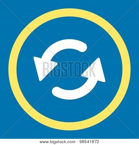 Refresh Ccw flat yellow and white colors rounded vector icon