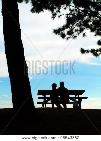 The shadow of sweet couple and tree