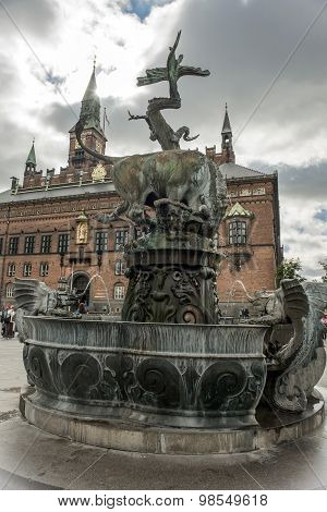 Dragon Fountain, City Hall Square In Copenhagen, Denmark
