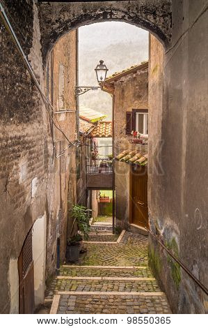 Medieval Mediterranean Narrow Street With Old Houses