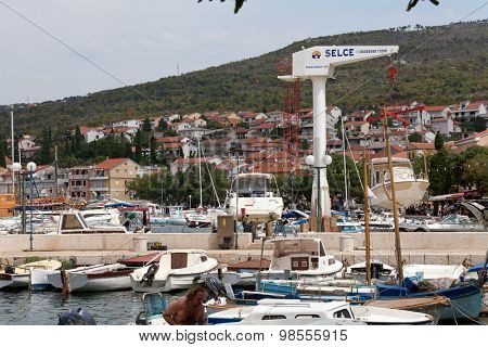 SELCE, CROATIA - JULY 24, 2015: View of Marina Selce and the boat lift