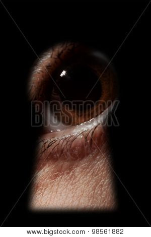 Male Eye Spying Through A Keyhole