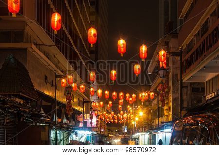 Chinese Market With Lanterns At Night