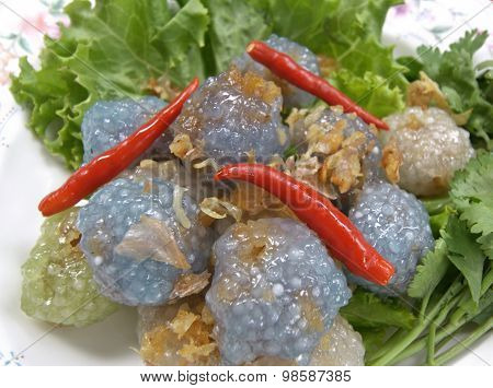Kanom Sago; Thai Dessert ; Powdery Starch From Certain Sago Palm