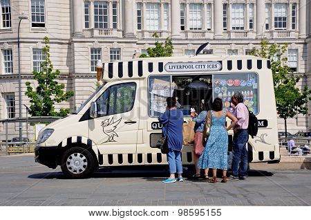 Peoply buying ice cream, Liverpool.