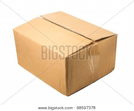 Half-closed Brown Cardboard Box For Packing ,isolated On A White Background