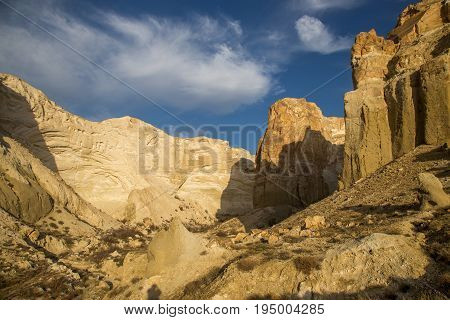 Beautiful mountain sierra in desert canyon Boszhira in Ustyurt plateau, Kazakhstan.