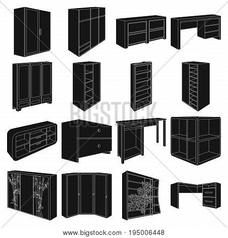 Wardrobe, mirror, wood and other icons of interior. Interior set collection icons in black style vector symbol stock illustration.