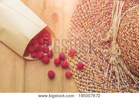 Summer Holiday, Vacation, Relaxation Concept. Raspberries, Straw Hat, Smartphone, Sunglasses From Ab