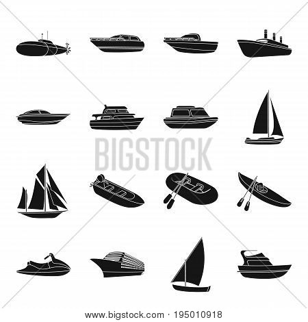 Yacht, boat, liner, types of ship and water transport. Ship and water transport set collection icons in black style vector symbol stock illustration .