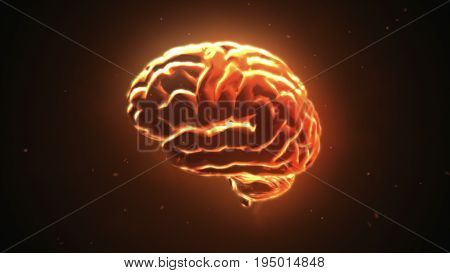 Big Strong Brain Pulsing In Orange 3D Illustration