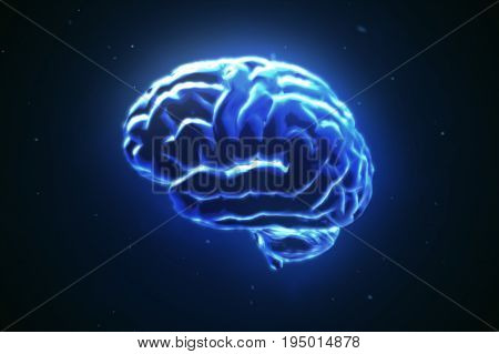 Big Strong Brain Pulsing In Blue 3D Illustration