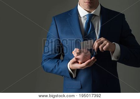 Stylish Formal Blue Suit And Piggy Bank