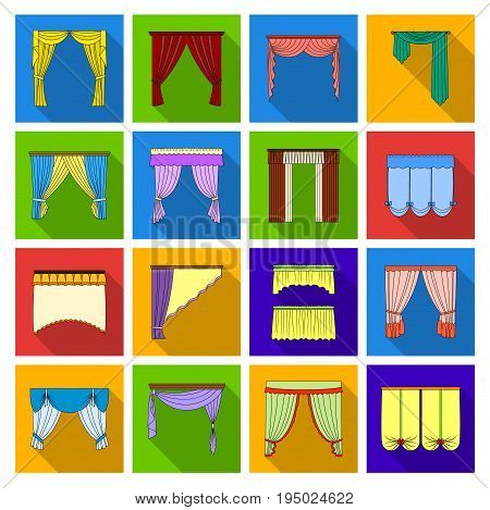 Fabric, textiles, interior and other curtains elements. Curtains set collection icons in flat style vector symbol stock illustration.