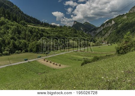 Sokolica hill from Lesnica village in summer sunny day