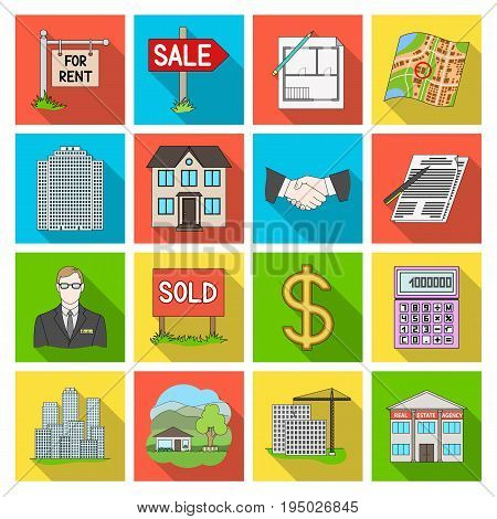 Real estate agency and other attributes. Realtor set collection icons in flat style vector symbol stock illustration .