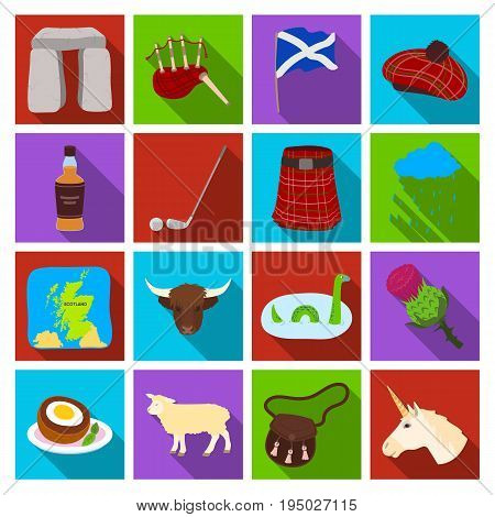 Scotland country set icons in flat design. Big collection of Scotland country vector symbol stock illustration