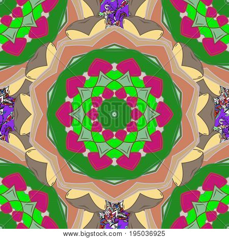 Multicolo elegant little flowers and funny bugs on a colored background vector texture illustration.