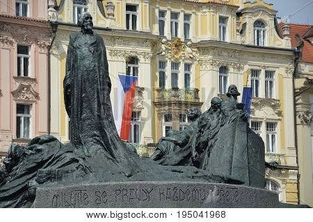 The Jan Hus Monument At The Old Town Square In Prague, Czech Republic