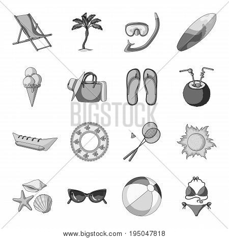 Chaise longue, ice cream, glasses items for summer holidays.Summer rest set collection icons in monochrome style vector symbol stock illustration .
