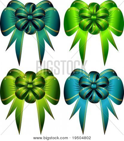 向量设置装饰弓与黄金的边界。绿色。