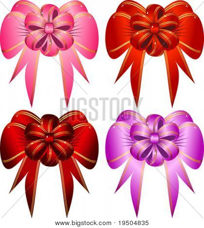 向量设置装饰弓与黄金的边界。红色和粉红色。