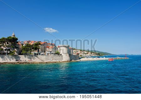 KORKULA, CROATIA - AUG 2, 2016: Harbour of the Old town of Korkula, Croatia.