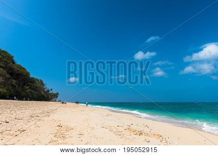 BORACAY WESTERN VISAYAS PHILIPPINES - JANUARY 14 2015: Wide angle view of the tropical Puka Beach located in the north of the island of Boracay.
