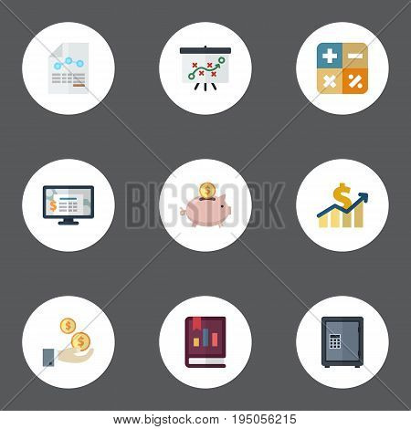 Flat Icons Safe, Algebra, Profit And Other Vector Elements. Set Of Accounting Flat Icons Symbols Also Includes Accounting, Whiteboard, Increase Objects.