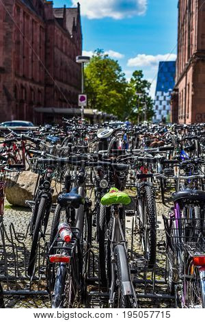 FREIBURG IM BREISGAU, GERMANY - May 17, 2017: old town street in Freiburg, a city in the south-western part of Germany