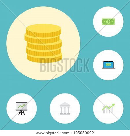 Flat Icons Bar Diagram, Money, Computer And Other Vector Elements. Set Of Banking Flat Icons Symbols Also Includes Change, Growing, Chart Objects.