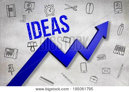 Digitally generated image of Ideas text  against black wall
