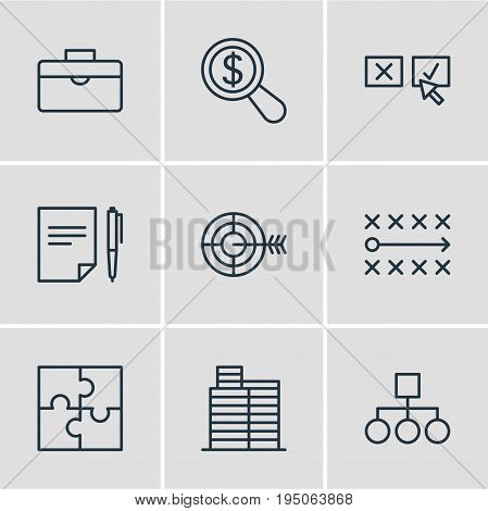 Vector Illustration Of 9 Trade Icons. Editable Pack Of Goal, Agreement, Recision And Other Elements.