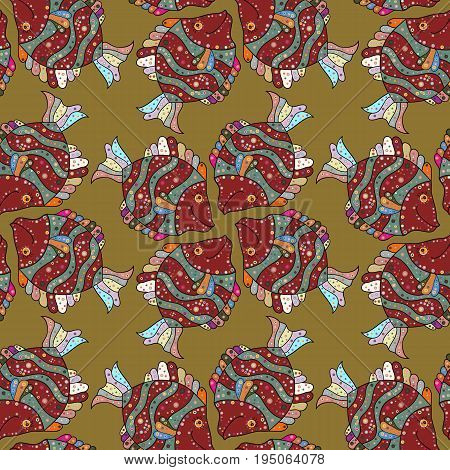 Vector illustration. Seamless pattern with tropical fish. Exotic fish. Reaver fishes on colored background.