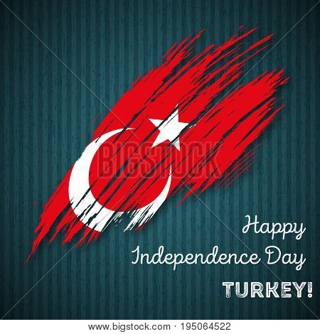 Turkey Independence Day Patriotic Design. Expressive Brush Stroke In National Flag Colors On Dark St